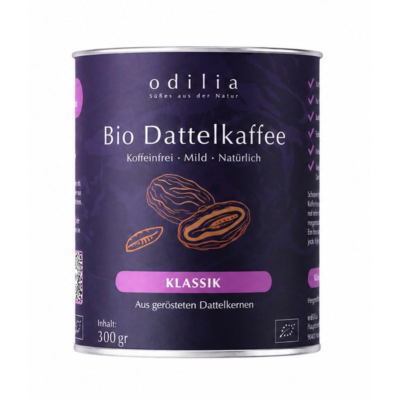 odilia Bio Dattelkaffee Klassik– koffeinfreie Kaffee-Alternative aus gerösteten Dattelkernen, mild & natürlich, ohne Säure, magenfreundlich, 350g - Produktbild