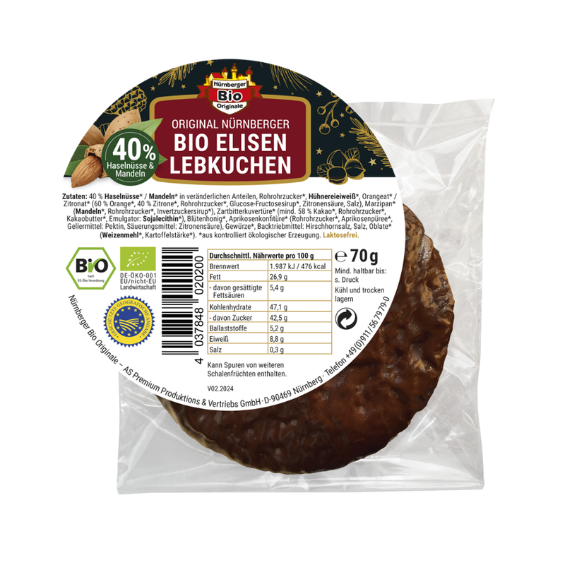 Nürnberger Bio Originale Original organic Nuremberg Elisen Lebkuchen chocolate coated - Produktbild