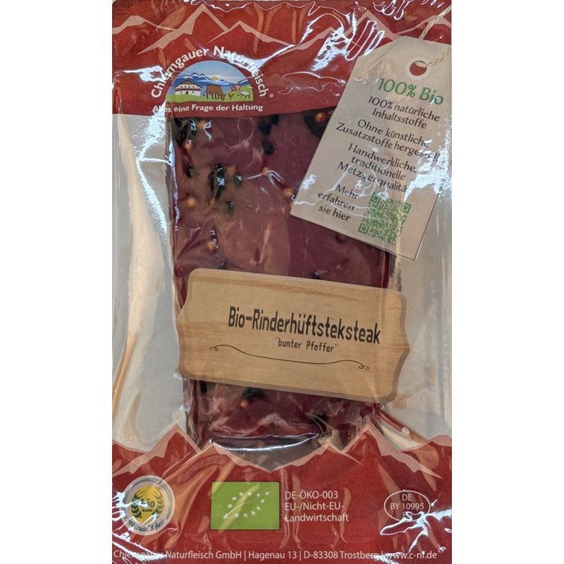 Chiemgauer Naturfleisch Bio-Rinderhüftsteak bunter Pfeffer, ca. 350g, 2 St., SB, kbA - Produktbild
