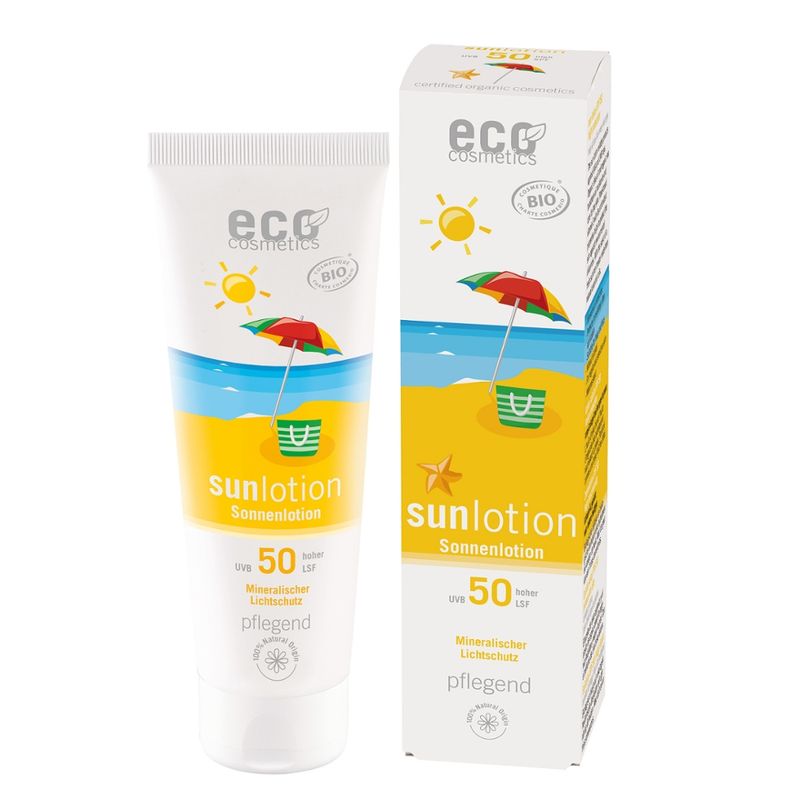 eco cosmetics ECO Sonnenlotion LSF 50 - 125ml mit Bio Olivenöl und Bio Sanddornöl - Produktbild
