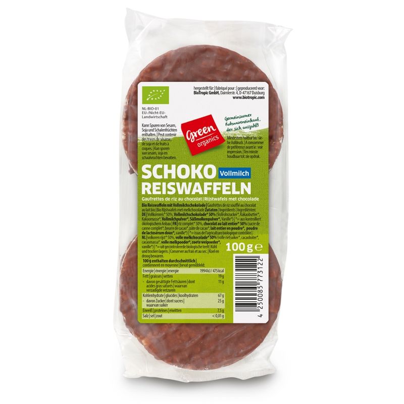 greenorganics Schoko Reiswaffeln Vollmilch - Produktbild