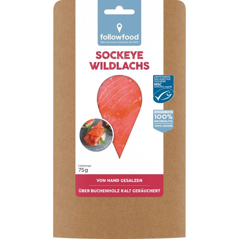 followfood Sockeye Wildlachs, aufgetaut, in Scheiben, kalt geräuchert - Produktbild