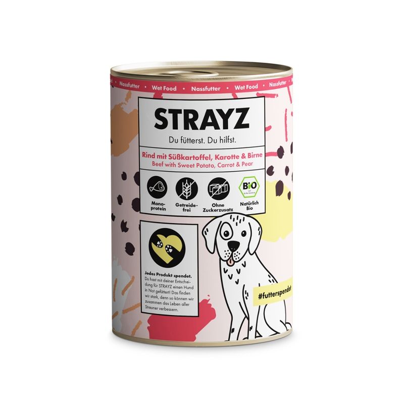 STRAYZ STRAYZ Hund Nassfutter Rind mit Süßkartoffel, Karotte & Birne BIO, 400g - Produktbild