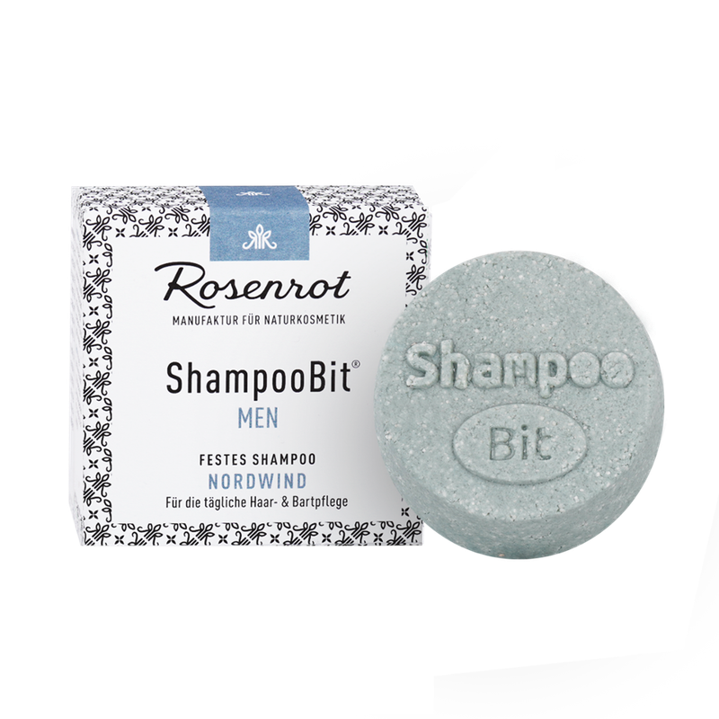 Rosenrot Naturkosmetik festes ShampooBit® MEN Nordwind - 60g - in Schachtel - Dieses MEN ShampooBit Nordwind für den Mann reinigt mild und ist sanft zur Haut und zum Bart. - Produktbild