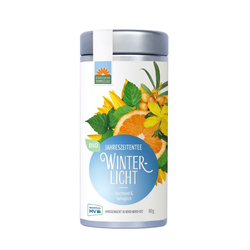 Kräutergarten Pommerland Winterlicht, wohlig-warme Bio-Kräuterteemischung in der Vorratsdose - Produktbild