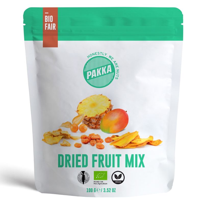 Pakka Fruchtmix (Mango, Ananas, Physalis), getrocknet, Bio, 100g - Produktbild