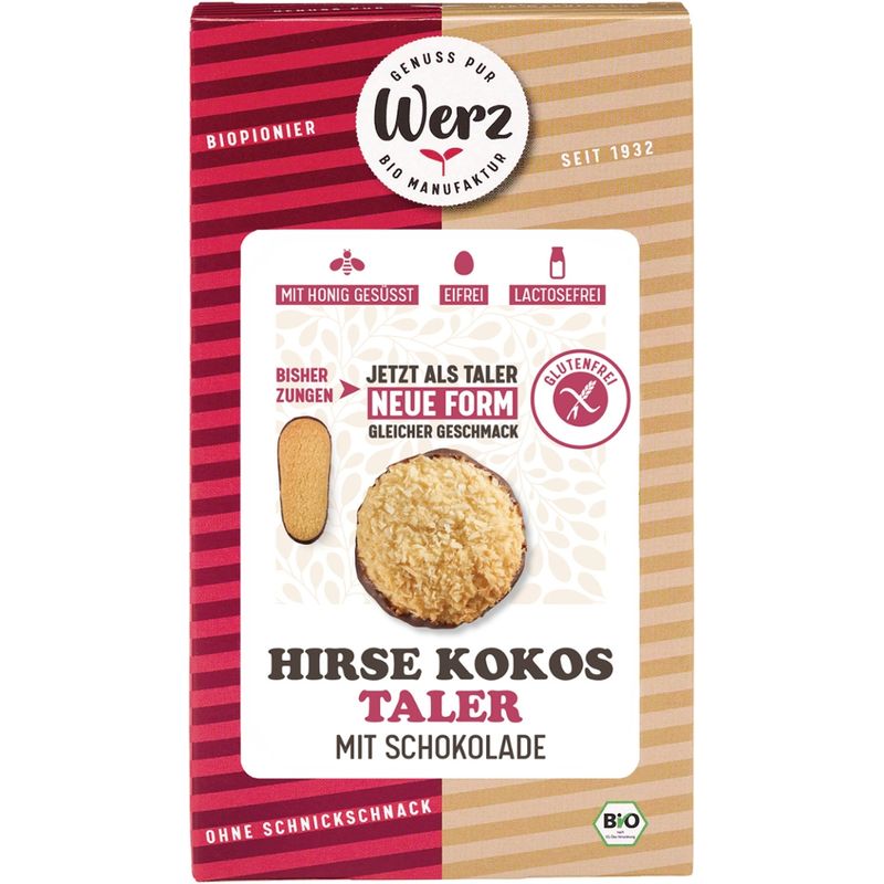 Naturkornmühle Werz Hirse Kokos Taler mit Schokolade, Vollkornkekse,  glutenfrei - Produktbild