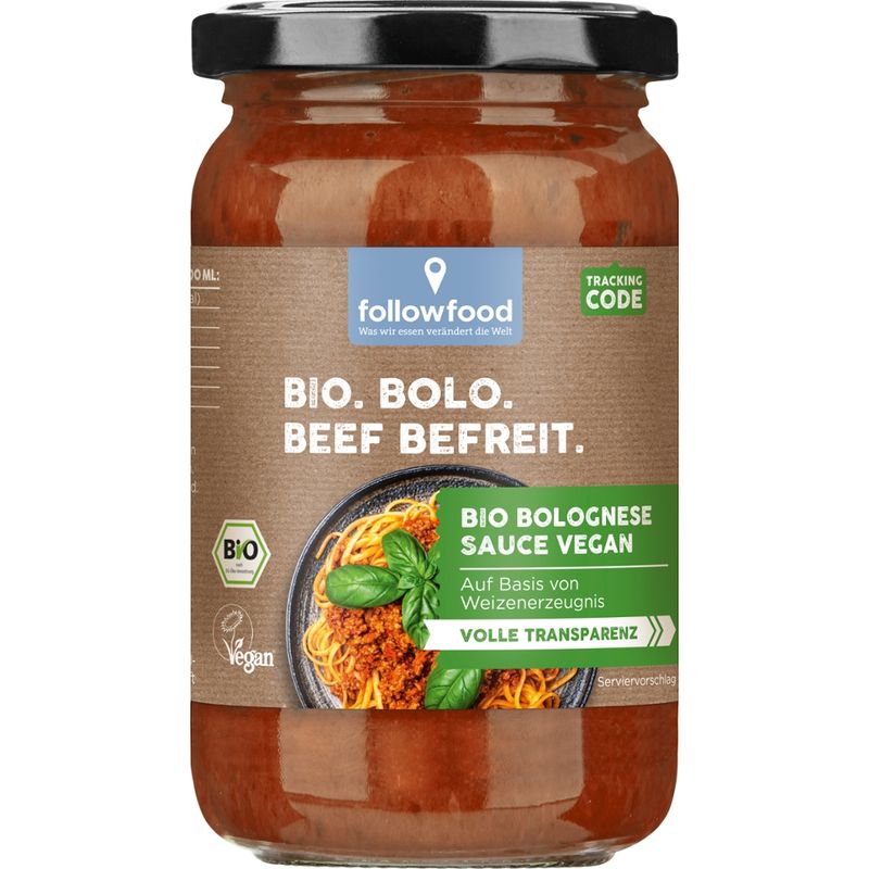 followfood Bio Tomatensauce Bolognese Art vegan mit Weizenerzeugnis vegan - Produktbild