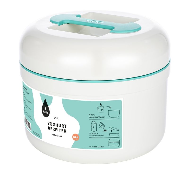 My.Yo Stromloser Joghurtbereiter für die kinderleichte Zubereitung von 1 Liter Joghurt. Bereiter kann zusätzlich zum Warmhalten / Kühlhalten von Speisen verwendet werden. - Produktbild