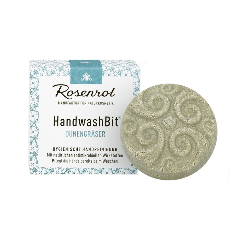 Rosenrot Naturkosmetik HandwashBit® - feste Waschlotion Dünengras - 55g - in Schachtel - Mit erfrischenden Rosmarin- und Minzölen. Kühlt und belebt die Sinne. - Produktbild