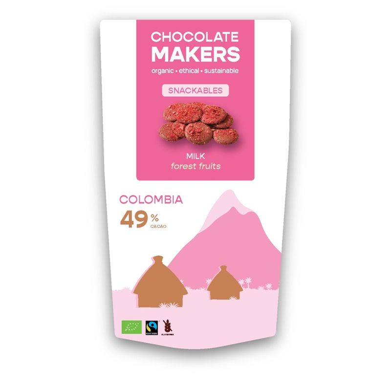 Chocolatemakers Snackables Kolumbien Vollmilchschokolade 49% mit getrockneten Waldfrüchten - Produktbild