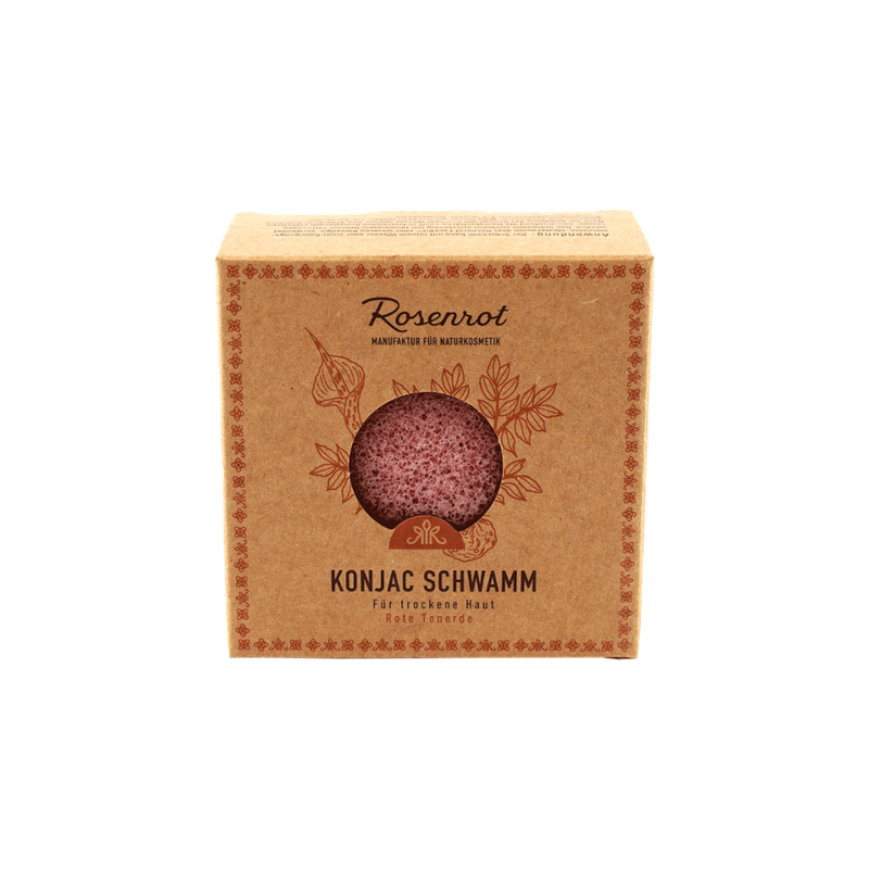 Rosenrot Naturkosmetik Konjac Schwamm - Rote Tonerde Für trockene Haut. - 100% vegan, 100% plastikfrei, Rein pflanzlich - Produktbild