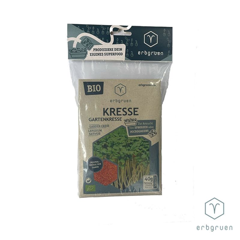 erbgruen Kresse Anzucht-Set - Kresse Bio-Saatgut-Tüte/6x Hanfpad - Produktbild