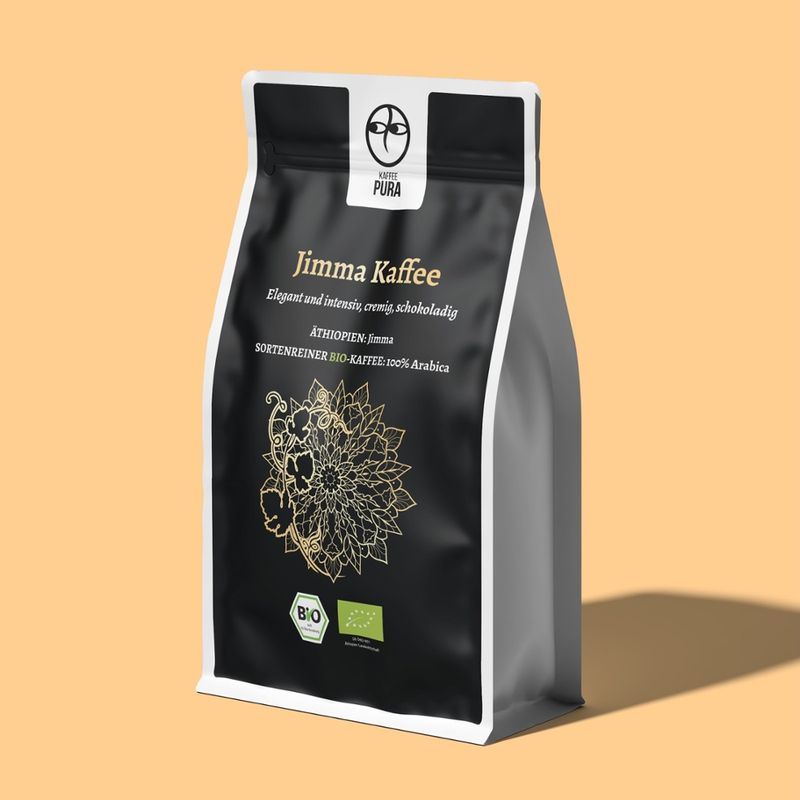 KAFFEE PURA Jimma-bio Kaffee, BIO & fair gehandelt, ganze Bohne, 100% Arabica, Äthiopien - Produktbild