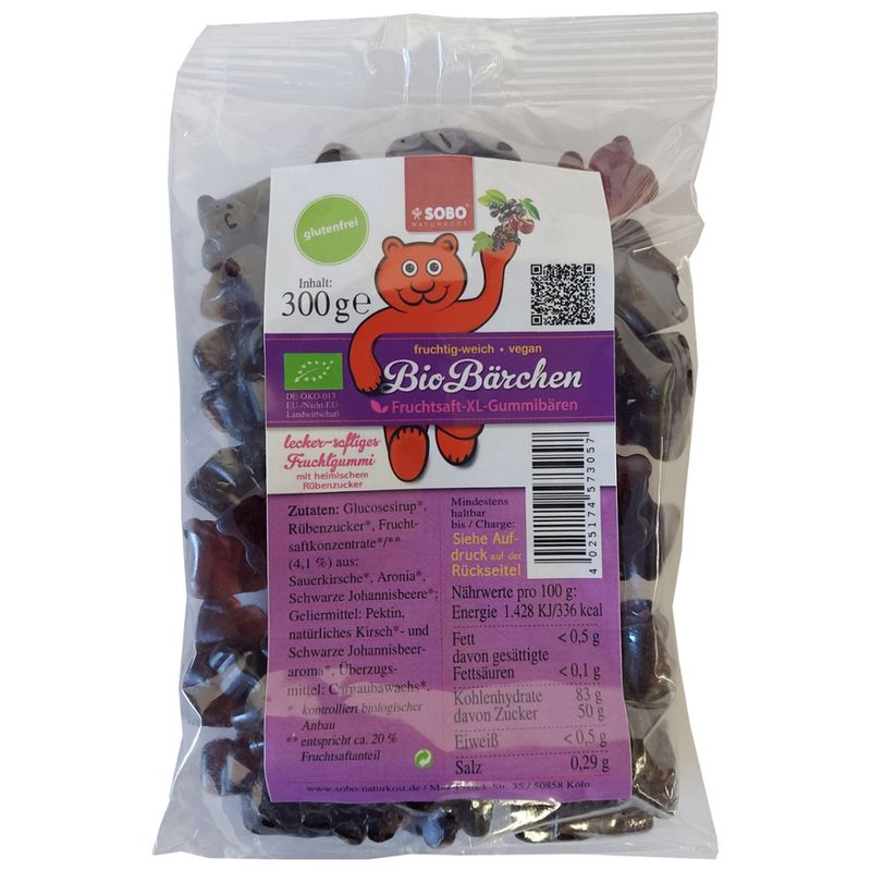 Sobo Rote Bio-Bärchen XL, mit Pektin, vegan (ab MHD 30.05.2024) - Produktbild