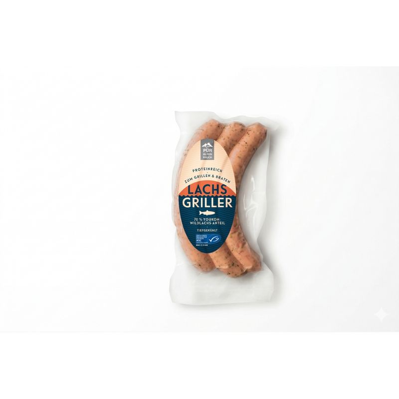 Pur Alpen Rauch Pur Alpen Rauch Lachsgriller / 70% Youkon-Wildlachs-Anteil / zum Grillen & Braten / Proteinreich / 3 Stück / tiefgekühlt / 210 g / Wildfang - MSC zertifiziert - Produktbild