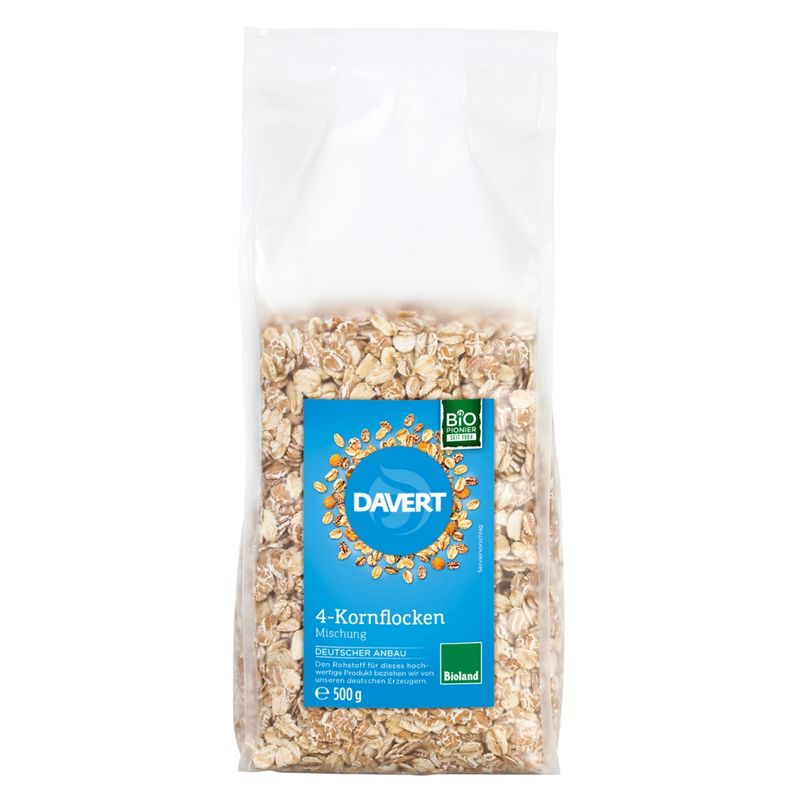 Davert 4-Korn-Flocken Bioland, 500g - Produktbild
