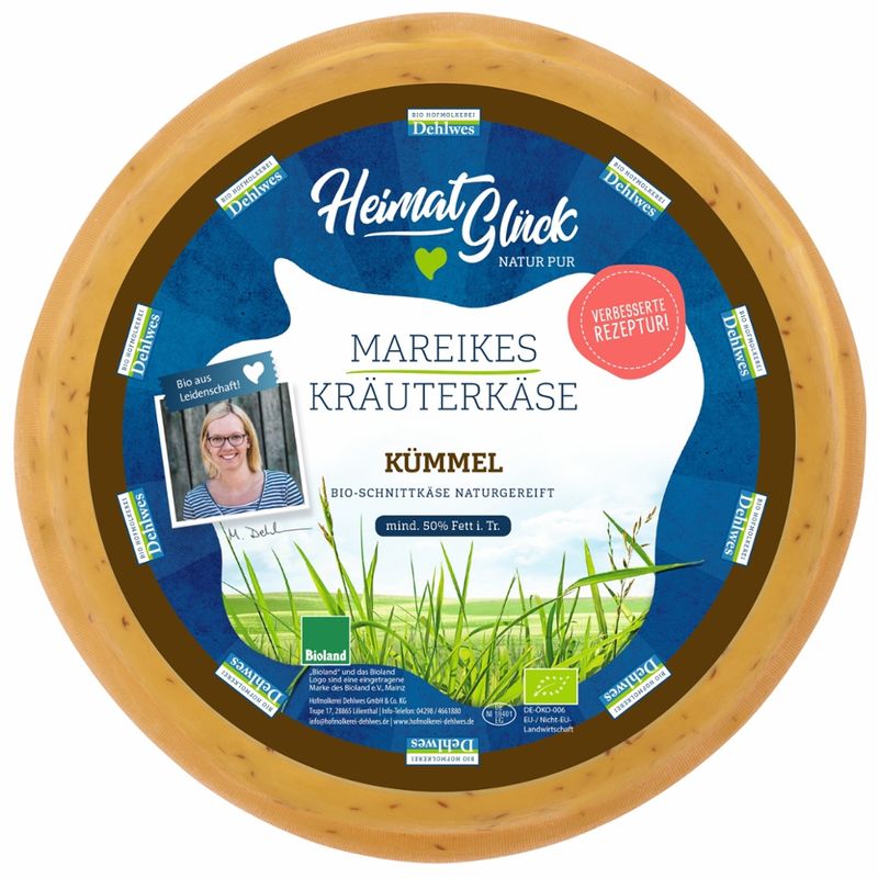 HeimatGlück Mareike's Kümmelkäse, Bio Schnittkäse mind. 50 % Fett i. Tr. - Produktbild