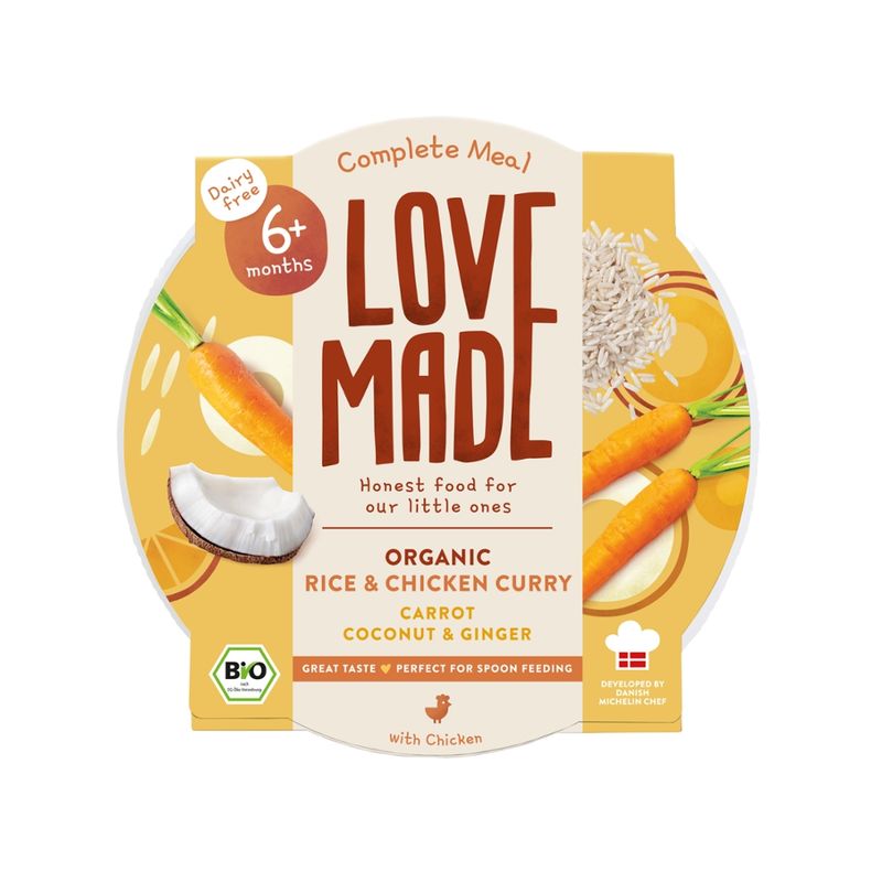 LoveMade Organics Bio Curry-Reisgericht mit Karotten, Hähnchen, Kokos und Ingwer 6+ Monaten - Produktbild