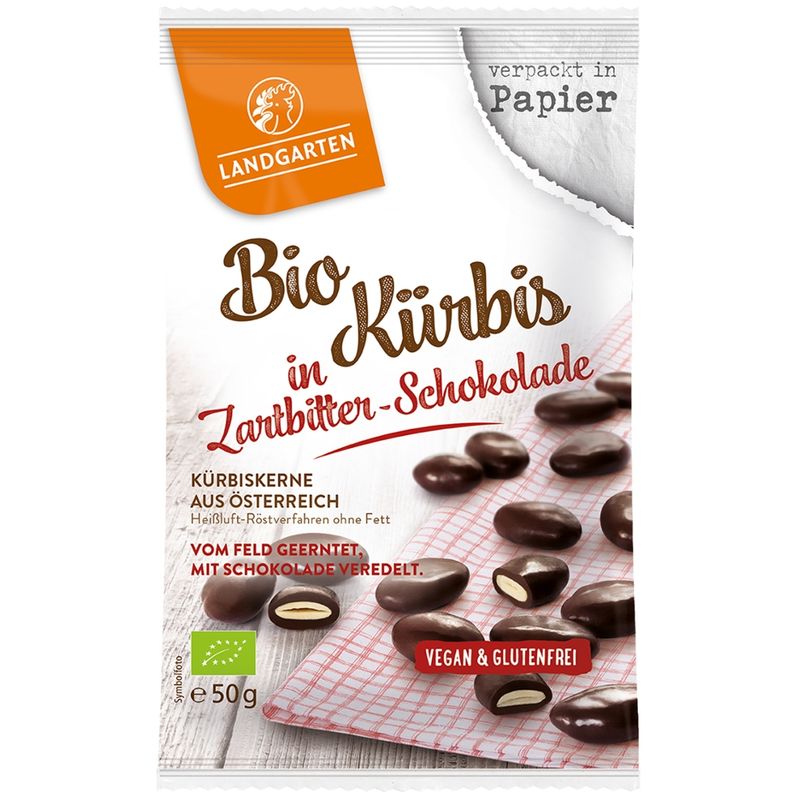 Landgarten Bio Kürbis in Zartbitter-Schokolade 50g - Produktbild