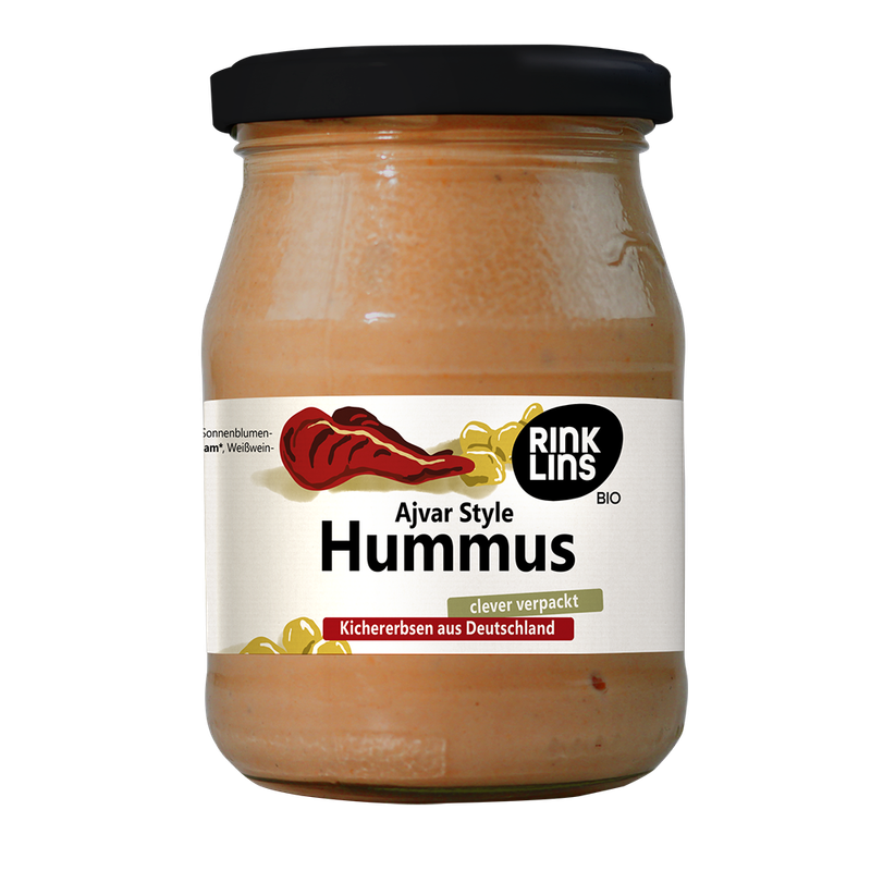 RINKLINS BIO Hummus Ajvar Style clever verpackt im Pfandglas - Produktbild