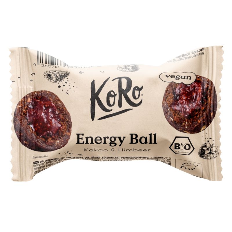 KoRo Handels GmbH KoRo Bio Energy Ball Kakao und Himbeerfüllung 30 g - Produktbild