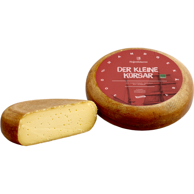 Hafenkäserei Der Kleine Korsar, Bio-Schnittkäse 50% Fett i.Tr. veredelt mit Rotwein - Produktbild