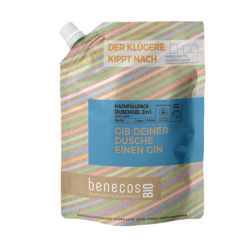 benecos benecosBIO Nachfüllbeutel 1000 ml Duschgel 2in1 BIO-Gin Haut & Haar - GIB DEINER DUSCHE EINEN GIN - Produktbild