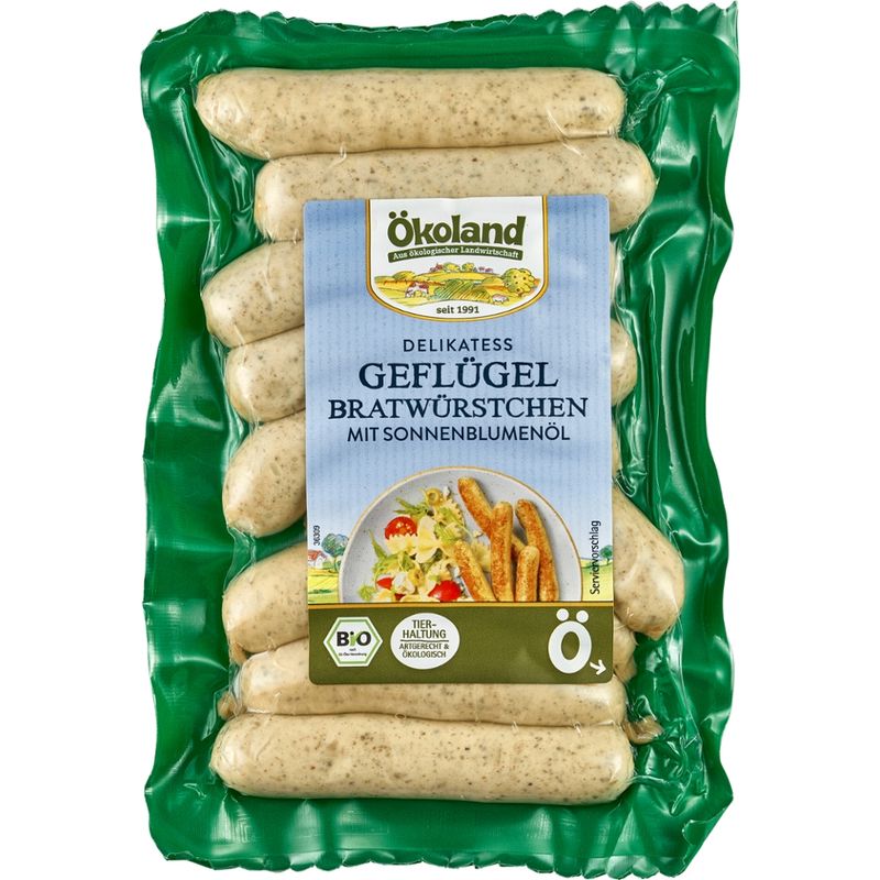 ÖKOLAND Delikatess Geflügel-Bratwürstchen mit Sonnenblumenöl - Produktbild