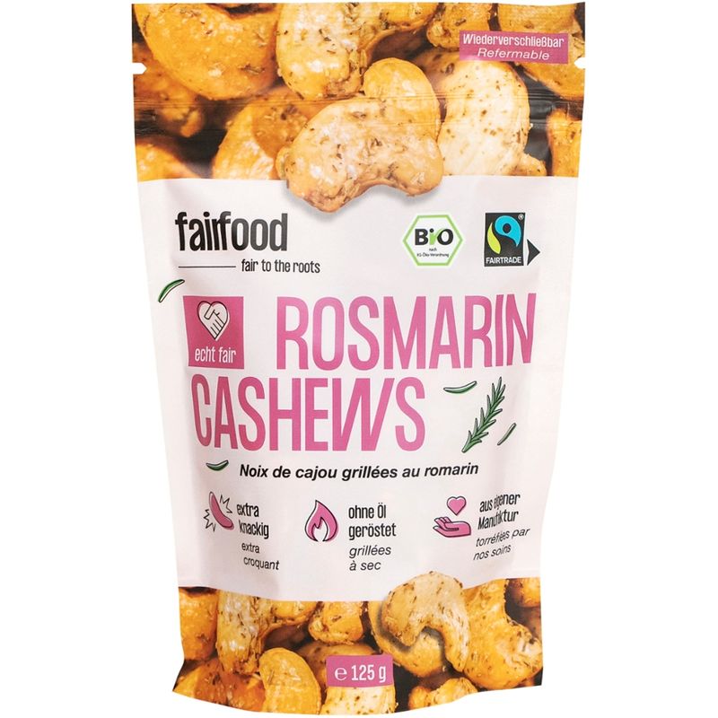 fairfood Freiburg Faire Cashews mit Rosmarin geröstet (125g Doypack) - Produktbild
