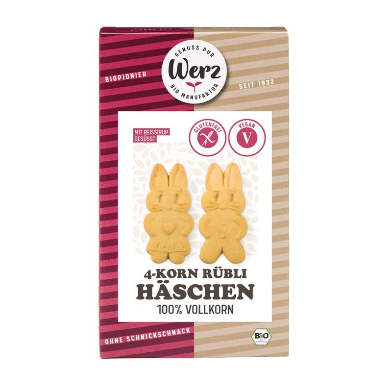Naturkornmühle Werz 4-Korn Rübli Häschen, Vollkornkekse, glutenfrei - Produktbild