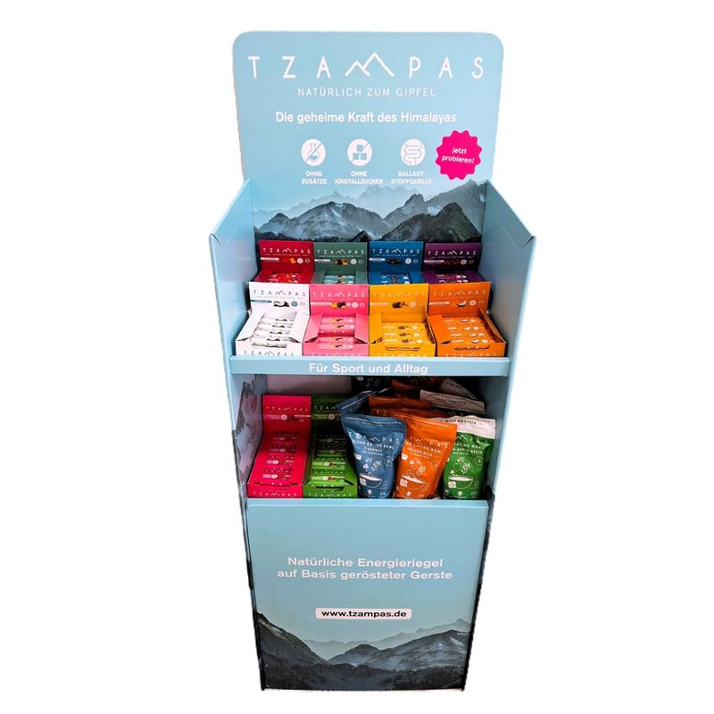 TZAMPAS TZAMPAS Einwegdisplay 1/4 CHEP Bestückung "Komplett" - Riegel und Bowls - Produktbild
