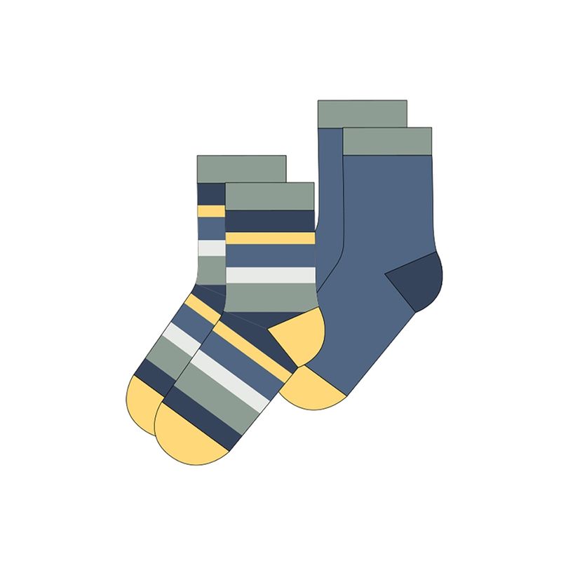 LIVING CRAFTS Kinder Socken, 2er Pack, D776 navy/green/yellow/stripes, 27-30 - Produktbild