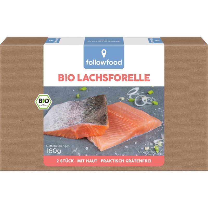 followfood Bio Lachsforellen Filets, mit Haut, praktisch grätenfrei, portioniert, tiefgekühlt. - Produktbild