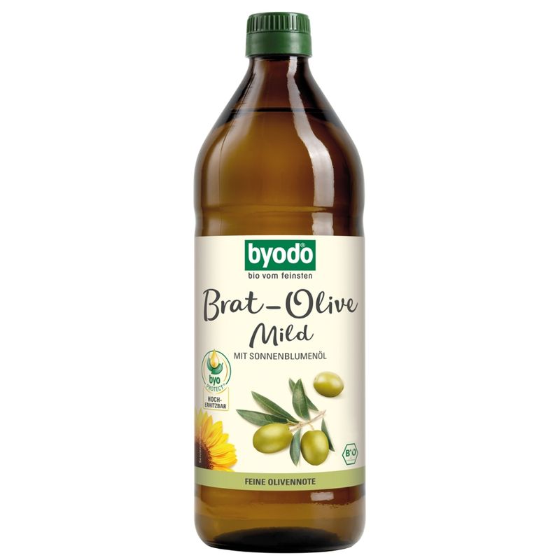 Byodo Frying olive mild, high-oleic sunflower oil and extra virgin olive oil, can be heated to a high temperature, 0.75 litre - Produktbild