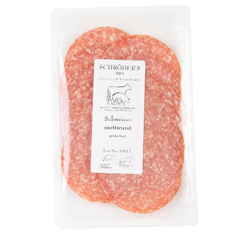 Schröder's Bio Fleisch- und Wurstwaren Schweinemettwurst 80g in Scheiben - Produktbild