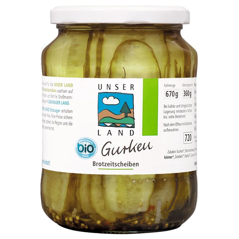 UNSER LAND UNSER LAND Bio Brotzeitscheiben Gurken, BayBio, 670g Glas - Produktbild