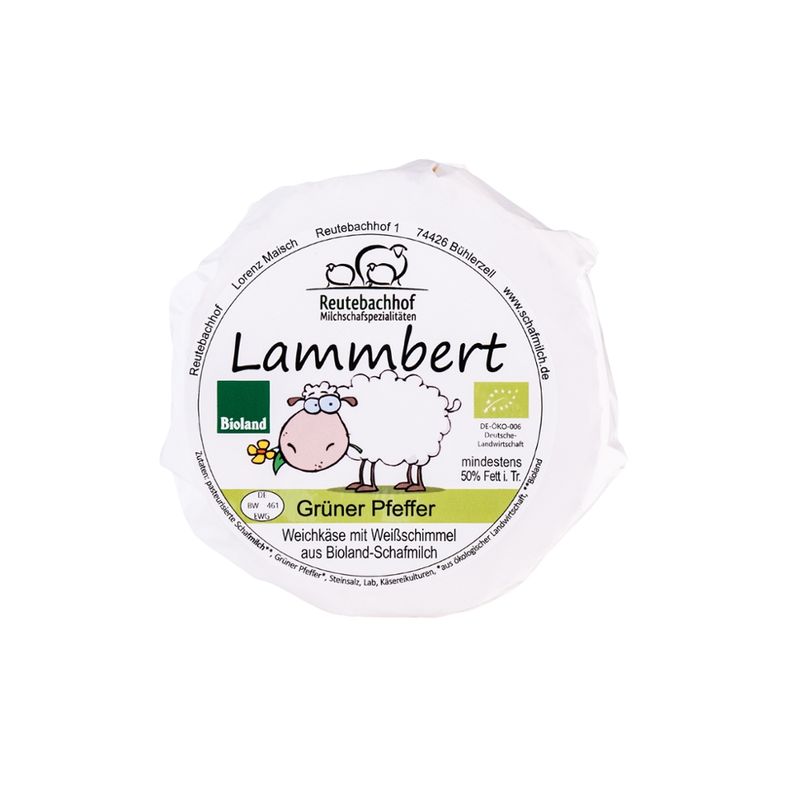 Reutebachhof Bio-Schafmilch-Weichkäse, Lammbert  Grüner Pfeffer - Produktbild