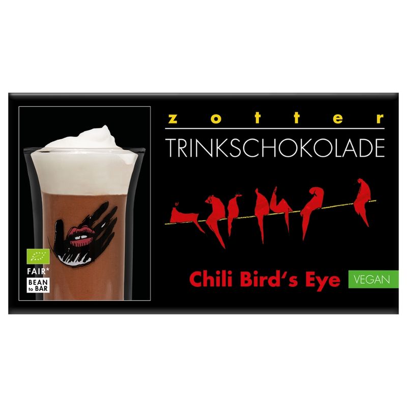 Zotter Schokolade Trinkschokolade – Chili „Bird’s eye“ - vegan - Produktbild