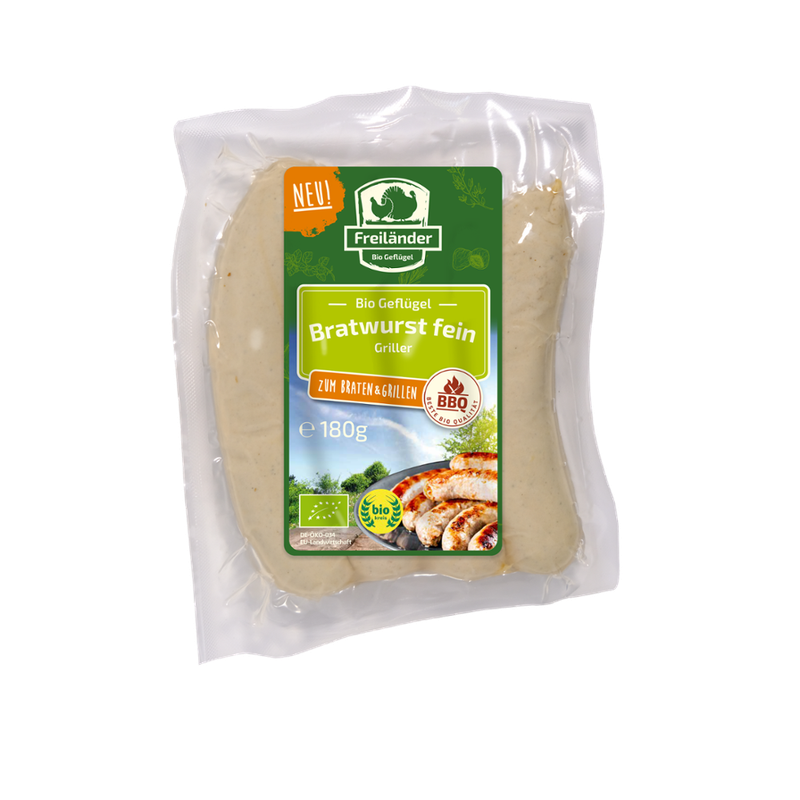 Freiländer Bio Geflügel Geflügel-Griller Bratwurst, 4 x 90 g Packung, frisch, im 3er-Gebinde - Produktbild