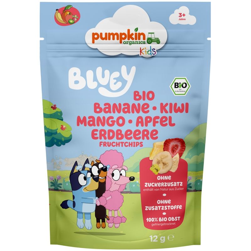 Pumpkin Organics Bluey Bio Banane, Kiwi, Mango, Apfel, Erdbeere Chips ab 3 Jahre - Produktbild