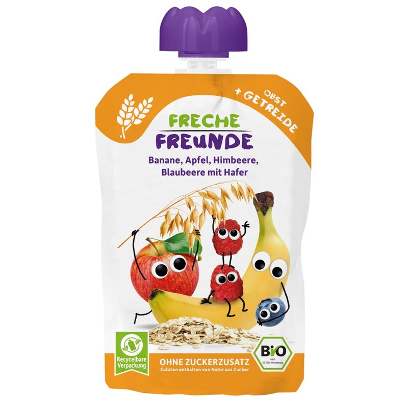 Freche Freunde FF Bio Quetschie Banane, Apfel, Himbeere, Blaubeere mit Hafer - Produktbild