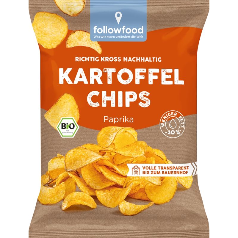 followfood Bio Kartoffelchips mit Schale gebacken und Paprika-Geschmack - Produktbild