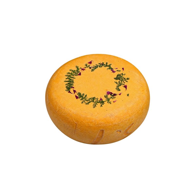 Berghof Schnittkäse aus reiner Ziegenmilch, nach Bergkäse Art, mit Wildblumendekor - Produktbild