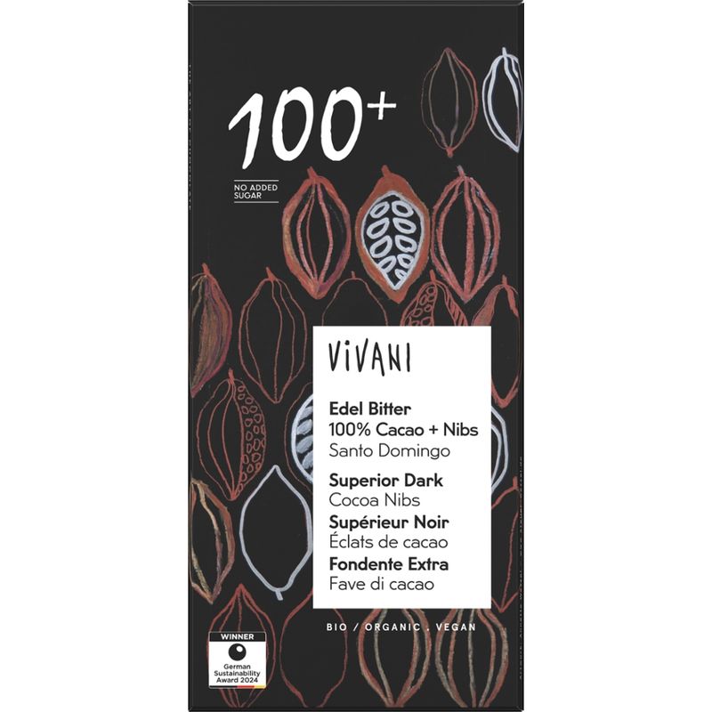 Vivani Edel Bitter 100% Cacao + Nibs, Santo Domingo - Produktbild