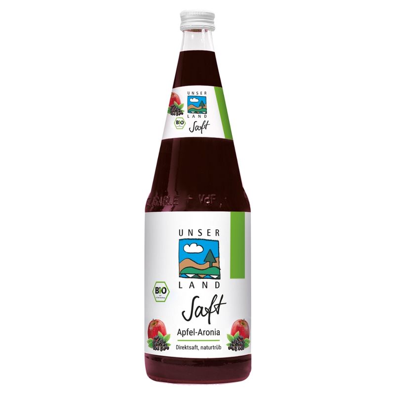 UNSER LAND UNSER LAND Bio Apfel-Aronia Saft, BayBio,1l Flasche - Produktbild