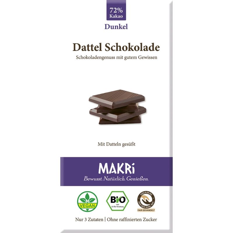 Makri Bio Dattel Schokolade - Dunkel 72% - Produktbild