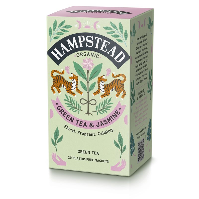 Hampstead Organic  Organic Green  tea & Jamsine bags in plastic free packaging - Produktbild