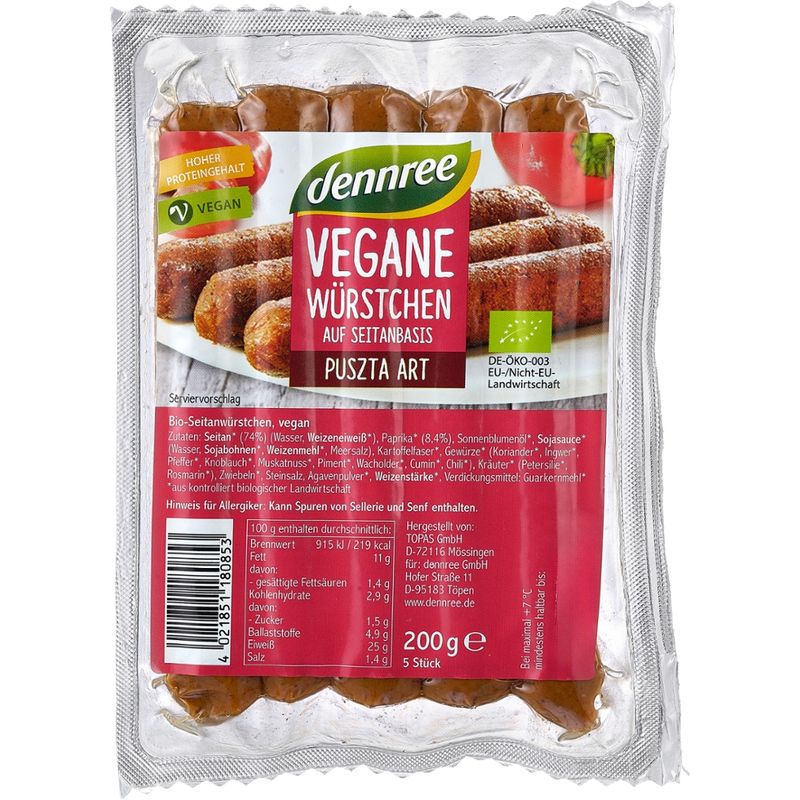 dennree Vegane Würstchen auf Seitanbasis Puszta Art - Produktbild