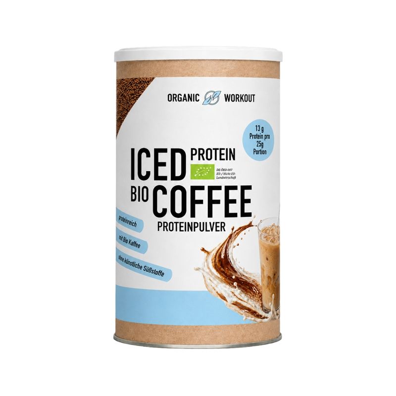 Organic Workout Protein Iced Coffee, Proteinpulver mit Bio-Kaffee, Bio-Guarana und Süßungsmitteln - Produktbild